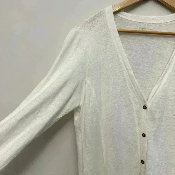Eileen Fisher 100% Linen Button Front V-Neck Cardigan White Women's  Medium - Picture 3 of 14